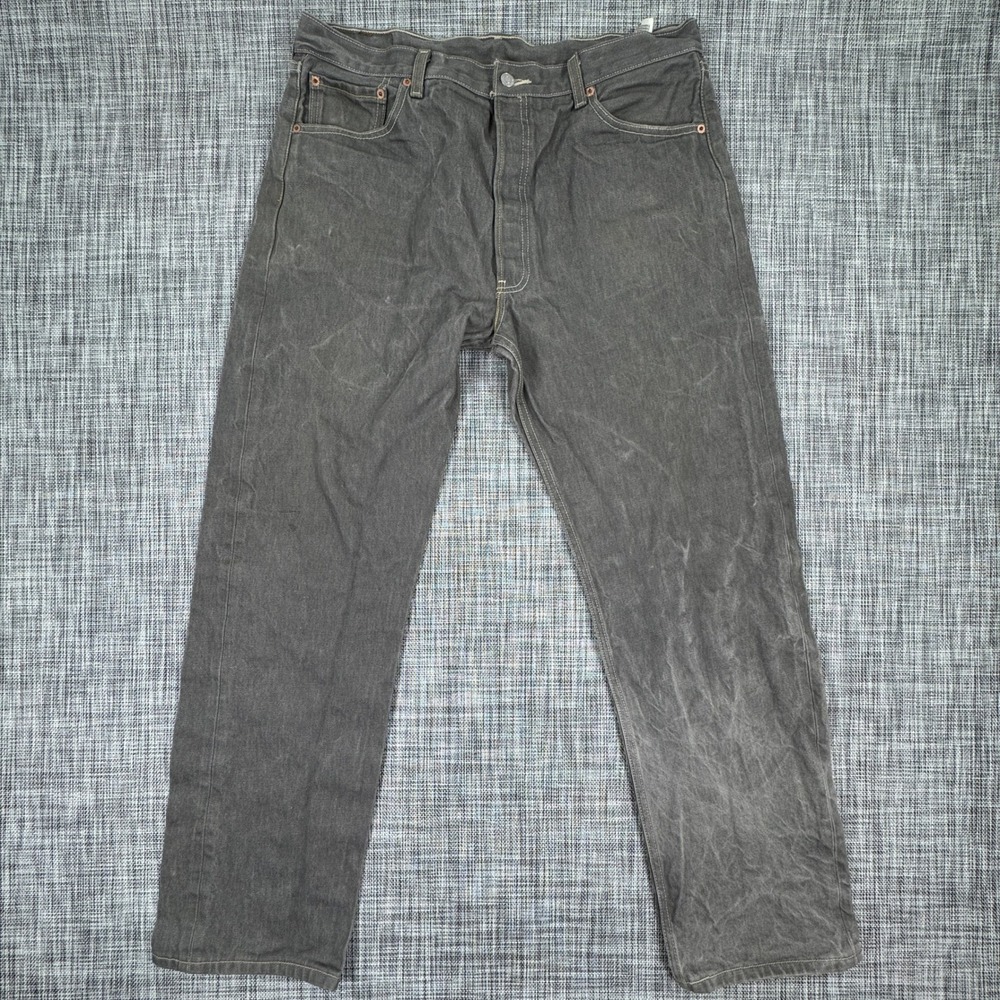 Levi's Men's 501 Original Straight Jeans Gray 38x34 Button Fly Distressed Denim
